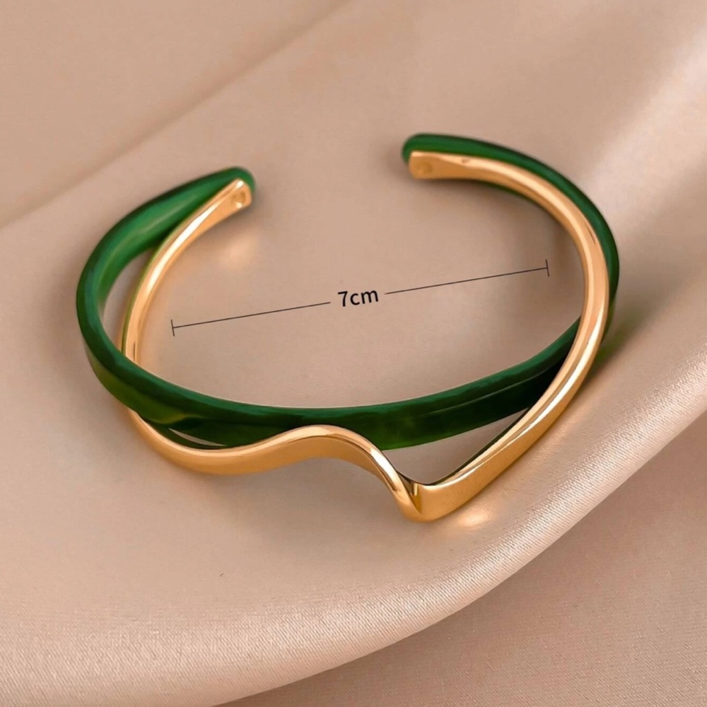 Gold Tone and Green Twist Cuff Fashion Bracelet - Picture 3 of 4